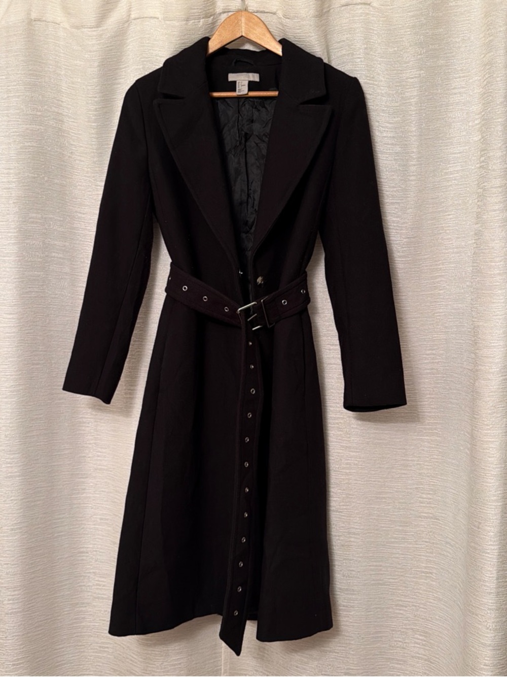 Women's Black Belted Long Coat